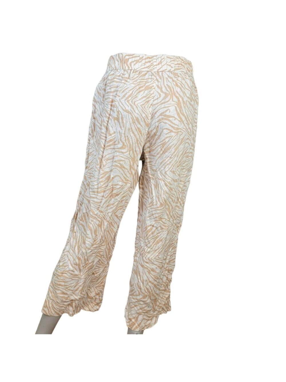 Nicole Miller Linen Pants Women Medium 8 10 Beige Casual Stripe Elastic Waist M